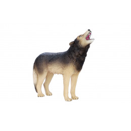 Figura realista de lobo aullador con detalles de alta calidad para decoración y coleccionistas.