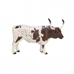 Figura detallada de toro Texas Longhorn con cuernos largos y acabado realista.
