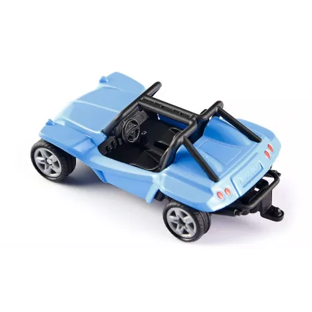 Buggy de juguete miniatura fabricado en metal y plástico resistente con enganche para acoplamiento.