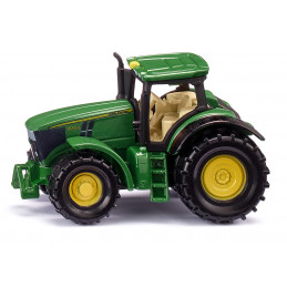 Tractor de juguete John Deere 6250R en miniatura de metal y plástico con acoplamiento.