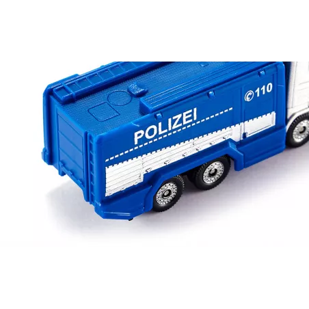 Camión de agua de la policía de juguete en metal y plástico resistente con detalles realistas.