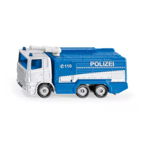 Camión de agua de la policía de juguete en metal y plástico resistente con detalles realistas.