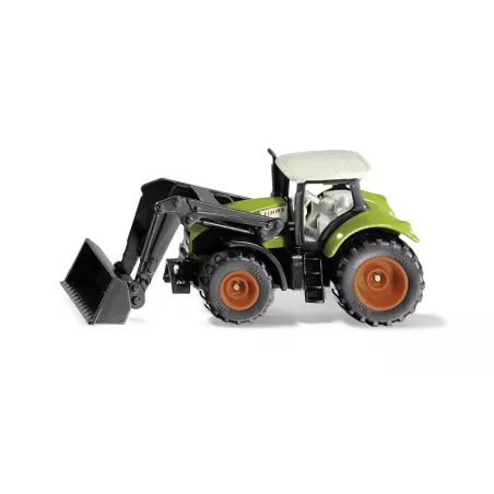 Tractor de juguete Claas Axion con pala cargadora delantera de metal y plástico resistente.