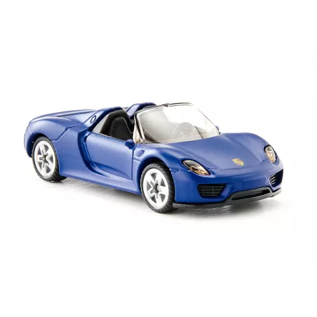 Coche miniatura Porsche 918 Spyder plateado a escala 1:87 de SIKU con carrocería metálica