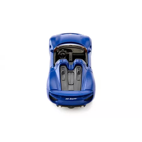 Coche miniatura Porsche 918 Spyder plateado a escala 1:87 de SIKU con carrocería metálica