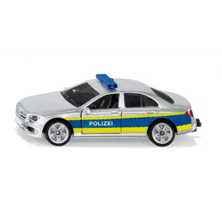 Juguete de patrulla de policía de metal y plástico con puertas que se abren y enganche para acoplar.