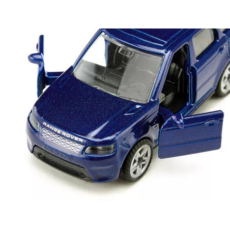 Coche de juguete Range Rover de metal con puertas abatibles y enganche de remolque.