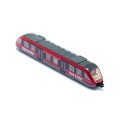Tren de cercanías de juguete en miniatura fabricado de metal y plástico con sistema de acoplamiento