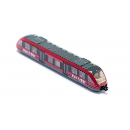 Tren de cercanías de juguete en miniatura fabricado de metal y plástico con sistema de acoplamiento
