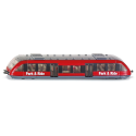 Tren de cercanías de juguete en miniatura fabricado de metal y plástico con sistema de acoplamiento