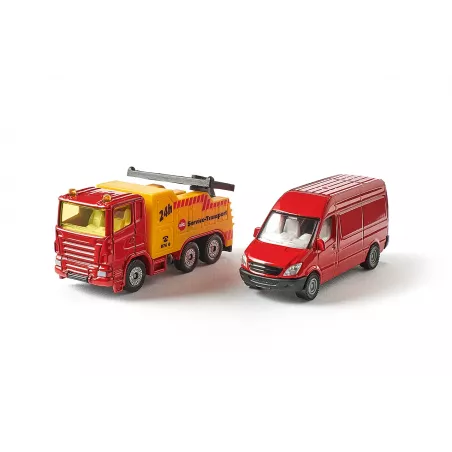 Camión grúa de juguete en miniatura fabricado de metal y plástico resistente con detalles realistas.