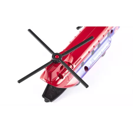Helicóptero de transporte de juguete detallado con piezas de metal y plástico resistente.