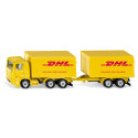Camión de juguete DHL amarillo con remolque acoplable de metal y plástico