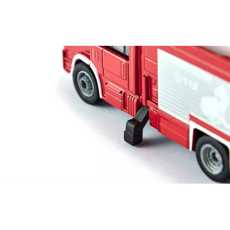 Camión de bomberos de juguete Magirus Multistar TLF en metal y plástico con patas de apoyo.