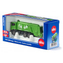 Camión de basura de juguete a escala 1:87 en metal y plástico con tolva inclinable.