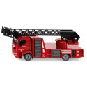 Camión de bomberos de juguete MAN SIKU escala 1:50 con escalera telescópica giratoria.