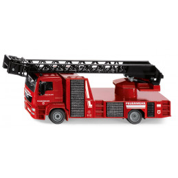 Camión de bomberos de juguete MAN SIKU escala 1:50 con escalera telescópica giratoria.