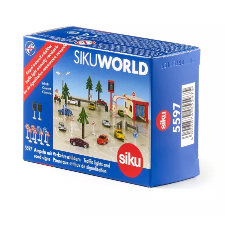 Set de 10 semáforos y señales de tráfico de juguete SIKUWorld en metal y plástico para maquetas.