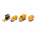 Set de regalo de logística DHL con vehículos de juguete de metal y plástico detallados.
