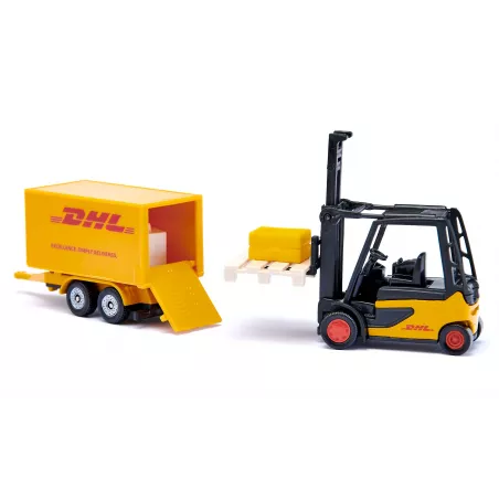 Set de regalo de logística DHL con vehículos de juguete de metal y plástico detallados.