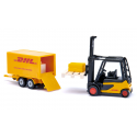 Set de regalo de logística DHL con vehículos de juguete de metal y plástico detallados.