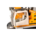 Excavadora teledirigida Liebherr R980 RC a escala 1:32 con brazo móvil y chasis de orugas.