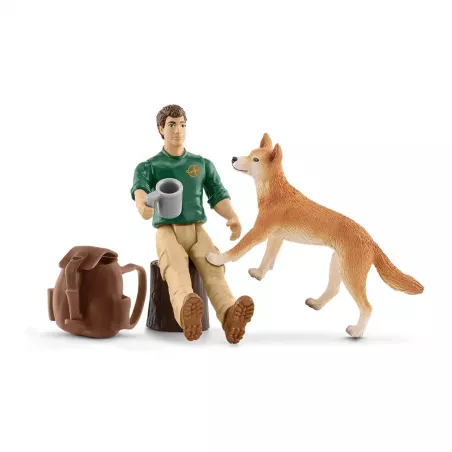 Set de juguete Schleich Aventura en el desierto australiano con figuras de canguros, dingo y guardabosques Tom.
