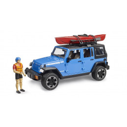 Jeep Wrangler Rubicon Unlimited de juguete escala 1:16 con kayak y figura Bruder
