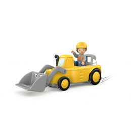 Juguete de construcción Lucas Loady: cargador de ruedas amarillo con pala móvil para niños.