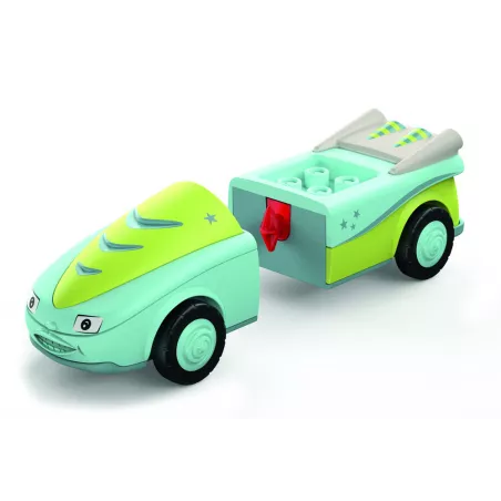 Vehículo de juguete Freddy Fluxy de Toddys con motor de fricción y figura articulada para desarrollo motriz.