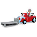 Juguete de granja Willy Worky con tractor cargador modular, figura articulada de granjero y accesorios de juego.