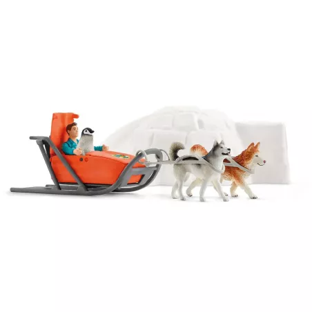 Set Expedición a la Antártida schleich WILD LIFE con iglú, trineo de huskies y figura de guardabosques.