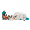 Set Expedición a la Antártida schleich WILD LIFE con iglú, trineo de huskies y figura de guardabosques.