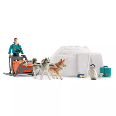 Set Expedición a la Antártida schleich WILD LIFE con iglú, trineo de huskies y figura de guardabosques.