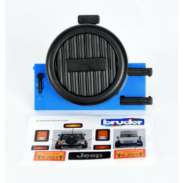 Portón trasero azul con funda de rueda de repuesto para Jeep Wrangler Rubicon Bruder escala 1:16.