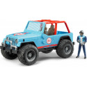 Jeep Cross Racer azul de juguete Bruder a escala 1:16 con puertas y capó que se abren.