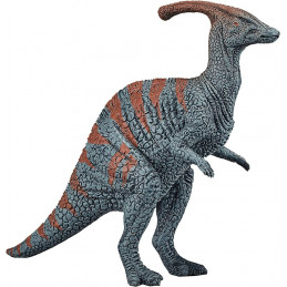 Figura realista de dinosaurio Parasaurolophus con cresta distintiva y textura detallada para coleccionistas.