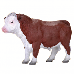 Toro Hereford de juguete Mojo, figura realista pintada a mano para coleccionistas y dioramas de granja.