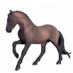 Figura realista de caballo Hannoveriano marrón para coleccionistas y amantes de la equitación.