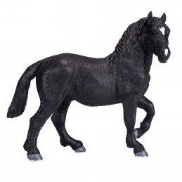 Figura realista de caballo percherón de la marca Mojo con detalles anatómicos y musculatura imponente.
