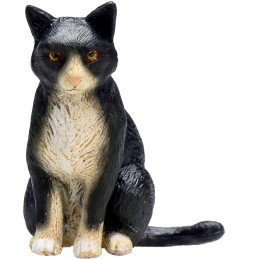 Figura decorativa de gato sentado con diseño minimalista en blanco y negro para estantería o escritorio.