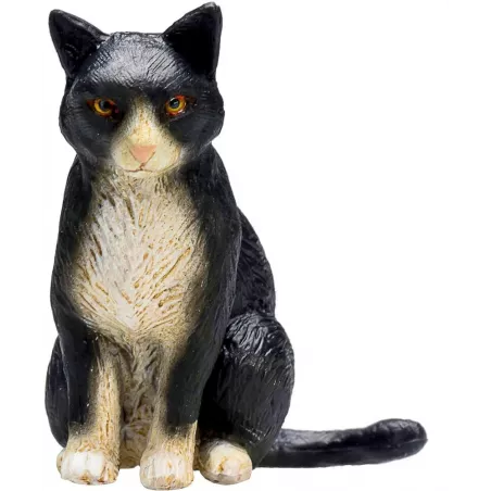 Figura decorativa de gato sentado con diseño minimalista en blanco y negro para estantería o escritorio.