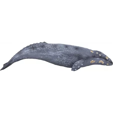 Figura realista de ballena gris para decoración y coleccionismo, con acabados detallados.