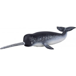 Figura de juguete de narval marca Mojo con detalles realistas del unicornio del mar.