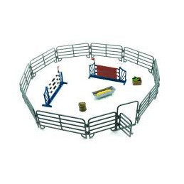 Set de juego de anillo ecuestre Mojo con vallas, puerta, comedero y accesorios de cuidado para caballos.
