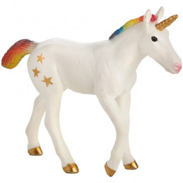 Unicornio bebé arcoíris de juguete Mojo, figura detallada y de colores vivos para coleccionistas y niños.