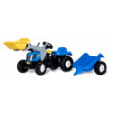Tractor New Holland con pala y remolque a pedales