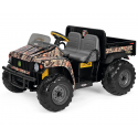 Tractor eléctrico infantil John Deere Gator HPX Camo de dos plazas con caja de carga para niños de 3 años.