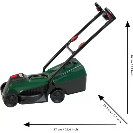 Cortacésped de juguete Bosch Garten-Rotak para niños con efectos de luz y sonidos mecánicos.