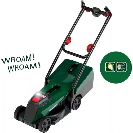 Cortacésped de juguete Bosch Garten-Rotak para niños con efectos de luz y sonidos mecánicos.